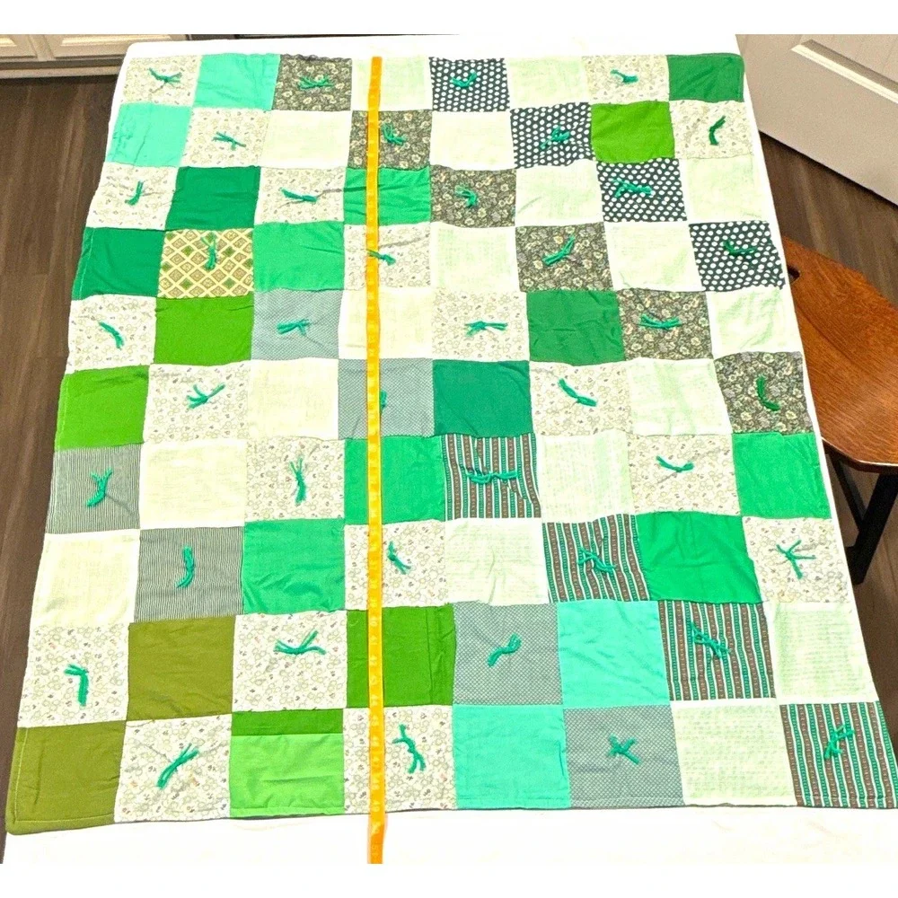 Handmade Reversible Patchwork Quilt Green Camo Fleece Backing 49x45 Throw